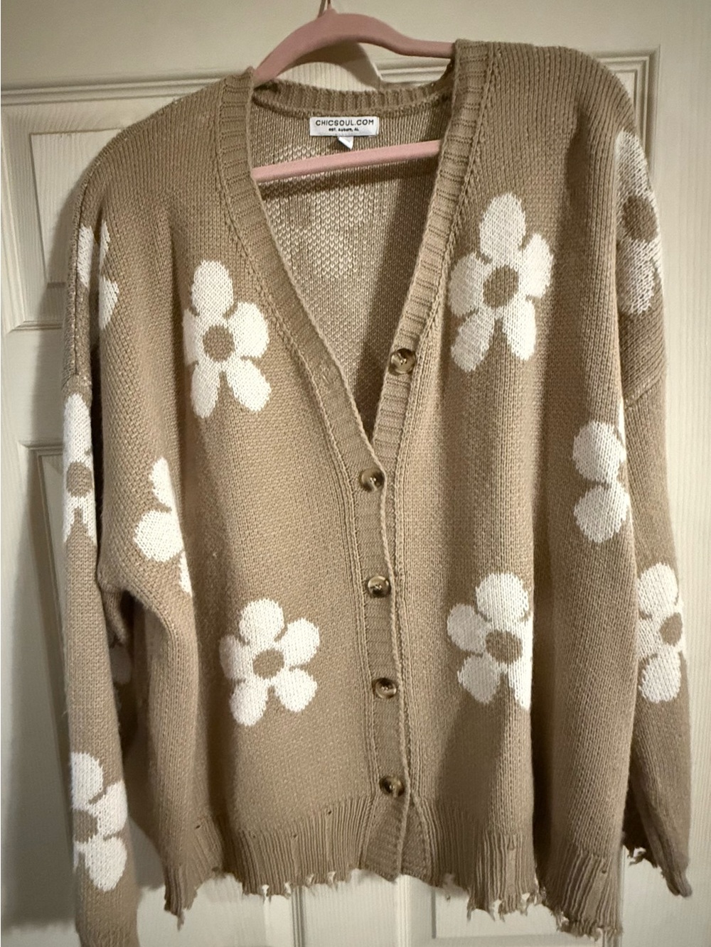Chic Soul Taupe Floral Button-Up Cardigan Sweater